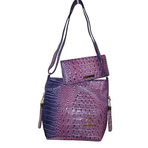 Purple Faux Leather Snakeskin Tote Bag & Wallet - Picture 1 of 12